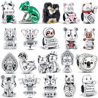 New Sterling Silver Cute Animal Charms Cow Chameleon Penguin Cat Beads Jewelry Making For Classic Bracelet Ladies DIY Gifts
