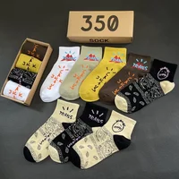 3 Pairs Ghost Face Letter Cashew Flower Socks Men's Sports Short Socks Men's and Women's Fashion Summer Socks