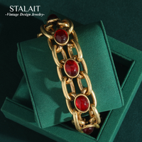 Vintage Oval Red Bracelets For Woman High Quality Gold Color Made Of Natural Stones Charm Girls Wedding Jewelry Bangles Chunky