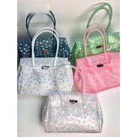 Korean Style Polka Dot Jellyfirkin Tote Bag Large Capacity Single Shoulder Handbag Luxury Light Weight Square Shape PVC Material