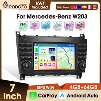 Autoradio Podofo 7'' 4+64G pour Mercedes-Benz W203, lecteur multimédia embarqué, Carplay, Android Auto, WIFI, GPS, FM, RDS