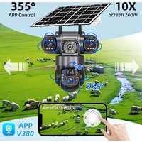 Solar Power Camera 4G Sim Card Triple Lens PIR Human Detection CCTV Surveillance Video Monitor Built in Battery V380 Pro