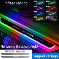 Customized Car Door Sill Light Threshold Lamp Logo Projector Lamp Power Moving LED Welcome Plate Pedal Light Protect Car Doors