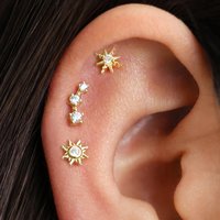 3PCS Stainless Steel Star Sun Zircon Stud Earrings Sets For Women Simple Cartilage Piercing Earring Punk Unisex Rock Jewelry