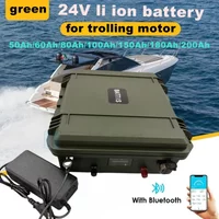 IP67 waterproof 24V 100Ah50Ah 60Ah 80Ah 120Ah 150Ah lithium ion battery with BMS for boat thruster solar inverter+10A charger