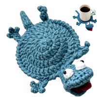 Cartoon Crochet Lizard Coasters Heat Resistant Funny Crochet Coasters Woven Handmade Yarn Coasters Table Protection Ornament