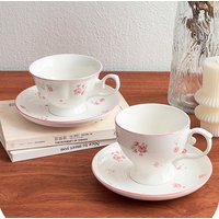 European Ceramic Cherry Blossom Coffee Cup and Saucer Exquisite Floral Mug Afternoon Tea Flower Tea Cup Breakfast Milk Mug Gift