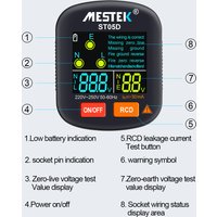 30-250V Portable Digital Socket Tester Detector RCD Voltage Tester Ground Polarity Phase Check Tool with Color Display