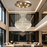 Modern Minimalist Long Vertical Gourd Crystal LED Chandelier Ceiling Lamp For High Ceiling Duplex Living Hall