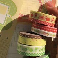 6PC Korean Ins Apple Four-leaf Clover and Paper Tape Hand Account Decoration Collage Plaid Polka Dot DIY Material Tape Roll Gift