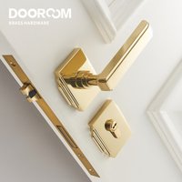 Dooroom Brass Door Lock Set PVD Shiny Gold Bright Chrome Interior Bedroom Bathroom Double Wood Door Lever Dummy