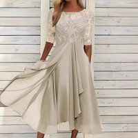 Lace Bodice Chiffon Skirt Flowing Wedding Guest Dress Elegant Party Prom Wedding Dresses Chiffon Lace Hollow Out Maxi Dress