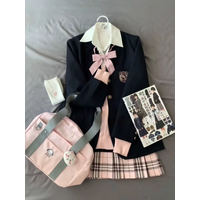 Japanese Style Original JK Uniform Autumn Winter Three Buttoned Suit Jacket College Style Knitted Sweater Shirt Top Set Women