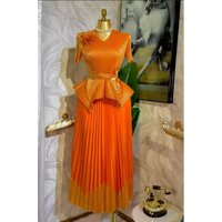2025 Spring New Fashion Casual Suit Women's Bronzing Bud V-neck Top High Waist Long Skirt Two-piece Set