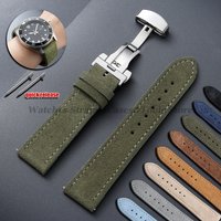 18mm 19mm 20mm 22mm Vintage Suede Cowhide Watch Strap Handmade Watchband Gray Brown Green Butterfly Buckle Bracelet for MenWomen