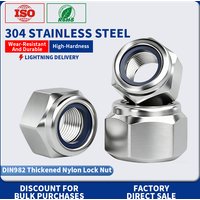 DIN982 Thickened Nylon Insert Lock Nut 304 SS Hex Locknut M3 M4 M5 M6 M8 M10 M12 M14 M16 M18 M20 Heavy Duty Anti-Loosening Nuts