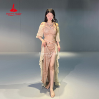 Belly Dance Costume Set for Women Short Sleeves Top+split Long Skirt 2pcs Oriental Professional Set Belly Dancing Wear Outfit