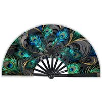 Plastic Ribs Fan Lightweight Folding Hand Fan Peacock Feather Fan Large For Party Summer Cooling Wedding