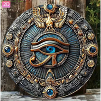 2D Flat Egyptian Eye of Horus Round Metal Sign, Vintage Gold & Blue Ankh Pharaoh Wall Decor for History Lovers
