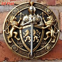 Vintage Round Metal Wall Art Knight Emblem & Lion Guard Aluminum Tin Sign for Home Bar Cafe Decor