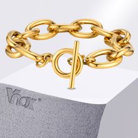Vnox Chunky PVD Stainless Steel Bold Cable Chain Bracelets with T Bar Toggle Clasp, Fashion Ins Style Bracelets