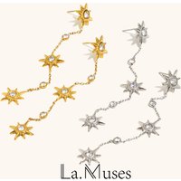 La. Muses Octagonal Zircon Tassel Stainless Steel Women's Earrings PVD Gold Plated Fashion Jewelry Accessories