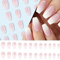 24Pcs Gradient White Fake Nail Short Square Ballet Simple False Nails Press On Wearable Nude Nails Art Full Cover Manicure Tips
