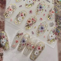 Elegant Palace Style Nail Stickers Sparkling Gold Retro Flowers 3D Nail Stickers Self-adhesive Nail Art Decorations Supplies DIY