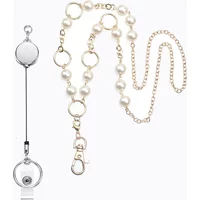 Fashion Pearl Retractable Badge Reel Lanyard with ID Card Holder for Women Lanyards Stainless Steel Neck Chain Key Holder