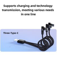 66W USB to 3×Type C Elbow Cable 3 IN 1 Fast Charging USB C Data Cord For Samsung Xiaomi Huawei Android Quick Charge Adapter Wire