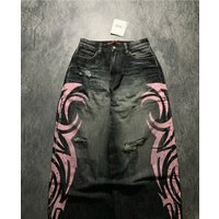 Y2K Harajuku Graffiti Punk Style Print Gothic Jeans Men And Women Loose Hip Hop Straight Pants High Street High Waist Jeans