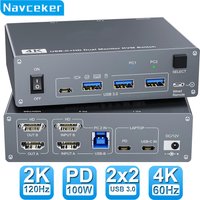 Navceker USB 3.0 USB-C HDMI KVM Switch 4K 60Hz Dual Monitor Type C KVM Switch 1 Laptop 1 Computer 2 Monitor for Macbook 2 PC