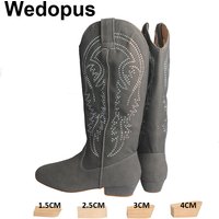 Wedopus Practice OEM Long Dance Boots Grey Rhinestone Soft Salsa Ballroom Party Line Dancing Shoes Boots Suede Leather Sole