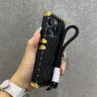 For iPhone 17 Pro Max Case Quilted Leather Plated Square Strap Cover Compatible with iPhone 15 14 13 12 11
