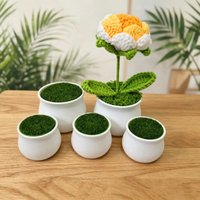 5Pcs White Plastic Flower Pots - Round Planters with Artificial Lawn Vase For Home Garden Decorations DIY Crochet Flowers Pots