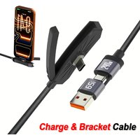 2 IN 1 USB/Type-C Cable Fast Charging Data Cable usb-c Mobile Phone Bracket and Charge Dual-use USB to C, C to C Holder Cable