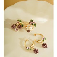 The Foyjeff elegant enamel-colored little bear raspberry brooch, earrings, suitable for women to wear, belong to a retro fashion