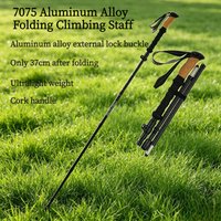 Cork Wood Handle Foldable Walking Trekking Climbing Stick Tactical Retractable Self-defense Hiking Canes Excursion Supplies Pole