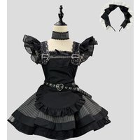 S -5XL Retro Black White Stripes Cute Lolita Maid Dress Cosplay Costume Girl Woman Anime Maid Waiter Party Stage Costumes