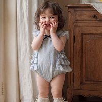3M-2Y Summer New Sweet Style Baby Bodysuit Peter Pan Collar Bow Ruffle Sleeveless Girls Jumpsuit Thin Soft Toddler Romper