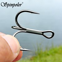 Strong Treble Hooks Spinpoler High Carbon Steel Black Nickel Needle Point Wide Gap Forged Fish Hook For Bass Trout Pike Fishing