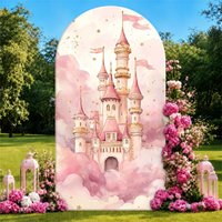 Pink Castle Arch Backdrop Cover Party Backdrop Fabric Cover Birthday Party Baby Shower Photo Booth Background Event Decoration