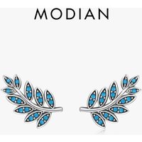 MODIAN 925 Sterling Silver Vintage Leaf Earrings Luxury Natural Turquoise Stud Earrings For Women Anniversary Gift Fine Jewelry