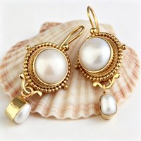 Court Style Elegant Inlaid Imitation Pearl Golden Dangle Earrings Women's Luxury Vintage Wedding Anniversary Jewelry Accessories