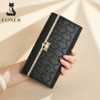 FOXER Split Leather Women's Long Wallet Fashion Clutch Bag Lady Cellphone Bag Coin Purse Female Cards Holder Billfold Money Bag