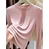 Pink round Neck Modal Base Shirt Women's Long Sleeve T-Shirt Spring New Style Comfortable Breathable Slim Fit Korean Style Top