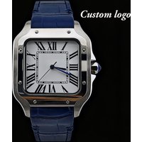 NH35 Watch 38mm Customized Logo Watch Stainless Steel Watch Men's Automatic Watch Blue Leather Strap NH35 Movement Watch