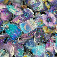 50Pcs Transparent PET Magic Witch Sparkling Film Sticker Pack Waterproof Transparent PET Hand Account Decor Guitar Notebook