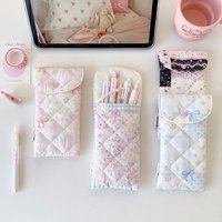 1pc Fashion Floral Bow Snap Pen Bag Student Stationery Girl Portable Glasses Storage Bag Large Capacity Travel Makeup Bag Gifts