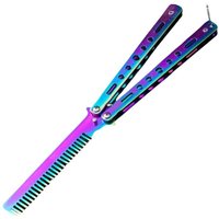 1Pcs Stainless Steel Practice Training Butterfly Knife Comb Beard Moustache Brush Salon Hairdressing Styling Tool Foldable Comb